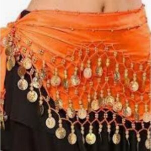 Orange Coin Embellished Belly Dancing Sash Skirt